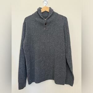 J. Crew Men’s merino wool blend Pullover Sweater L gray long sleeve Shawl Collar